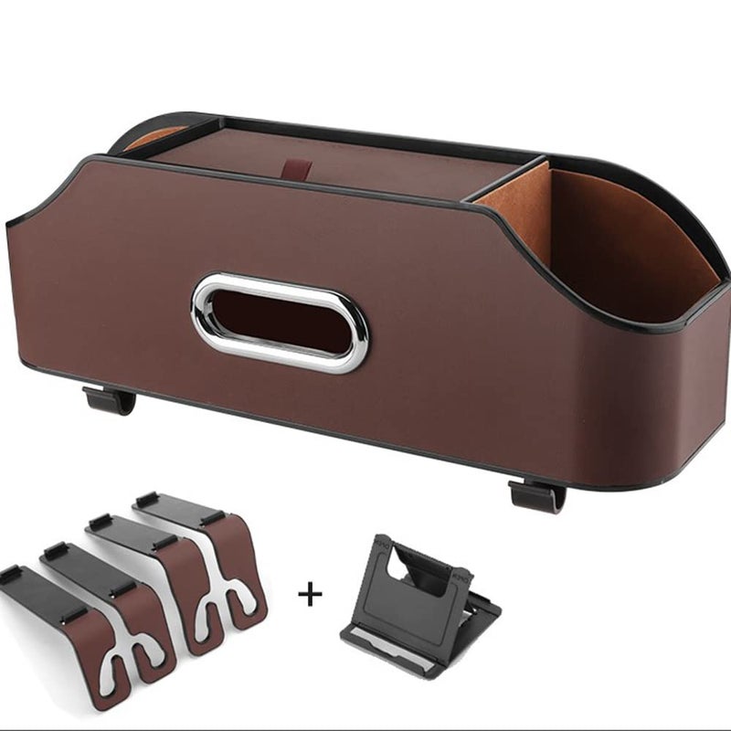 HAOTULE New car headrest Rear seat Multifunctional Storage Box  partition Design  with Cup Holder  Tissue Box  headrest Hook  Suitable for Children and Adults  car Travel Accessories(Coffee Color) - Image 3